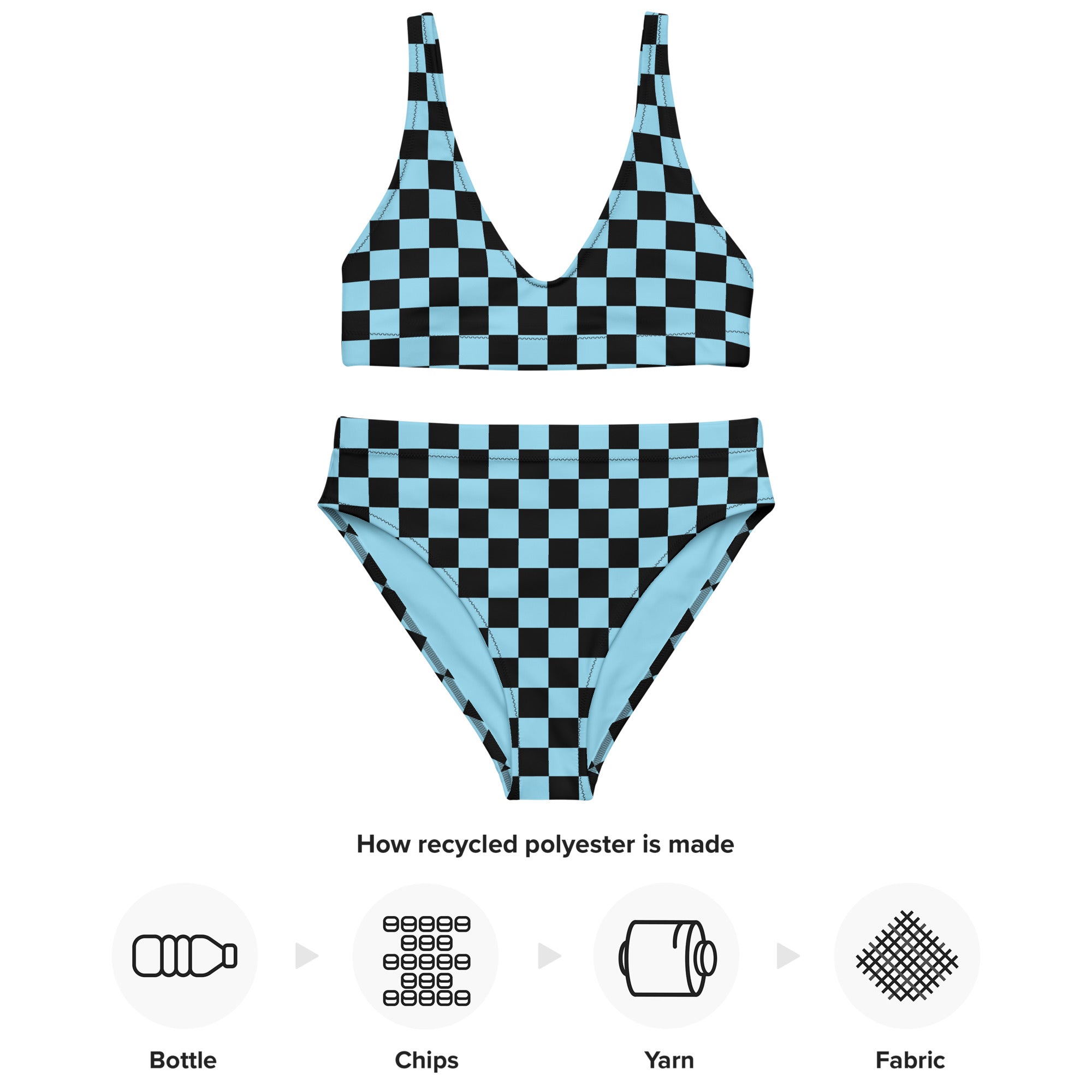 Blue and black checkered high - waisted bikini