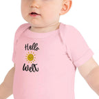 Hallo Welt embroidered Baby short sleeve one piece by La Vie Bien