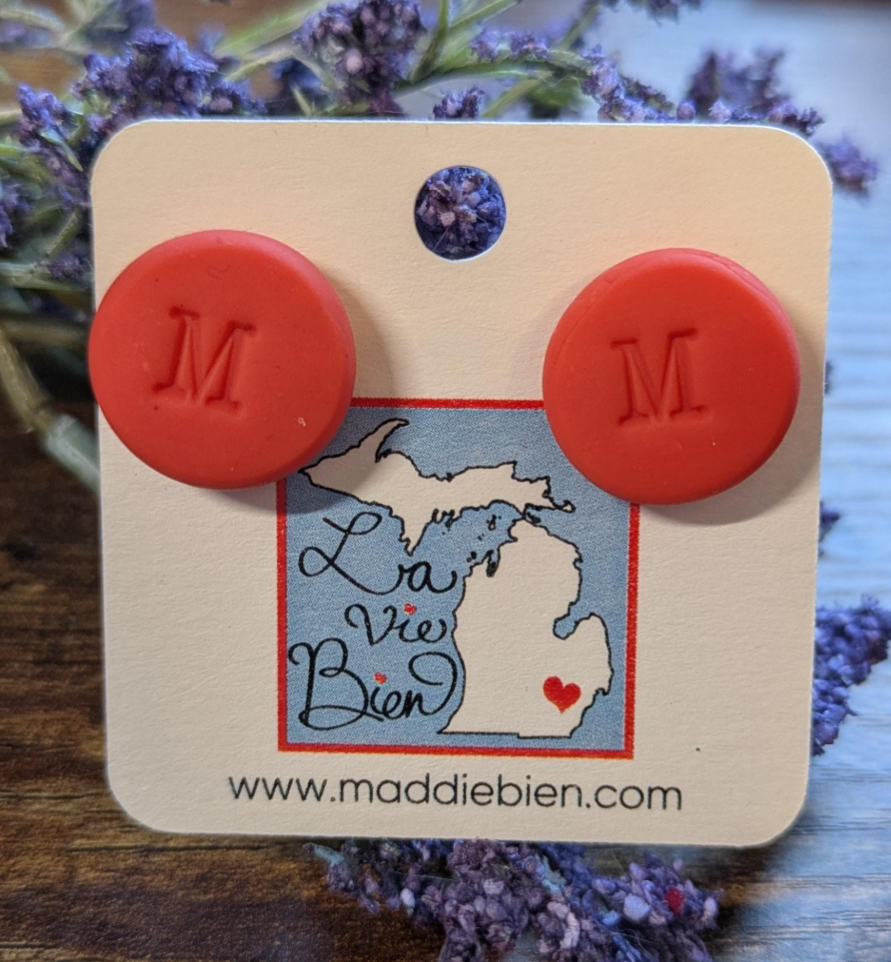 Letter M initial earrings - polymer clay studs