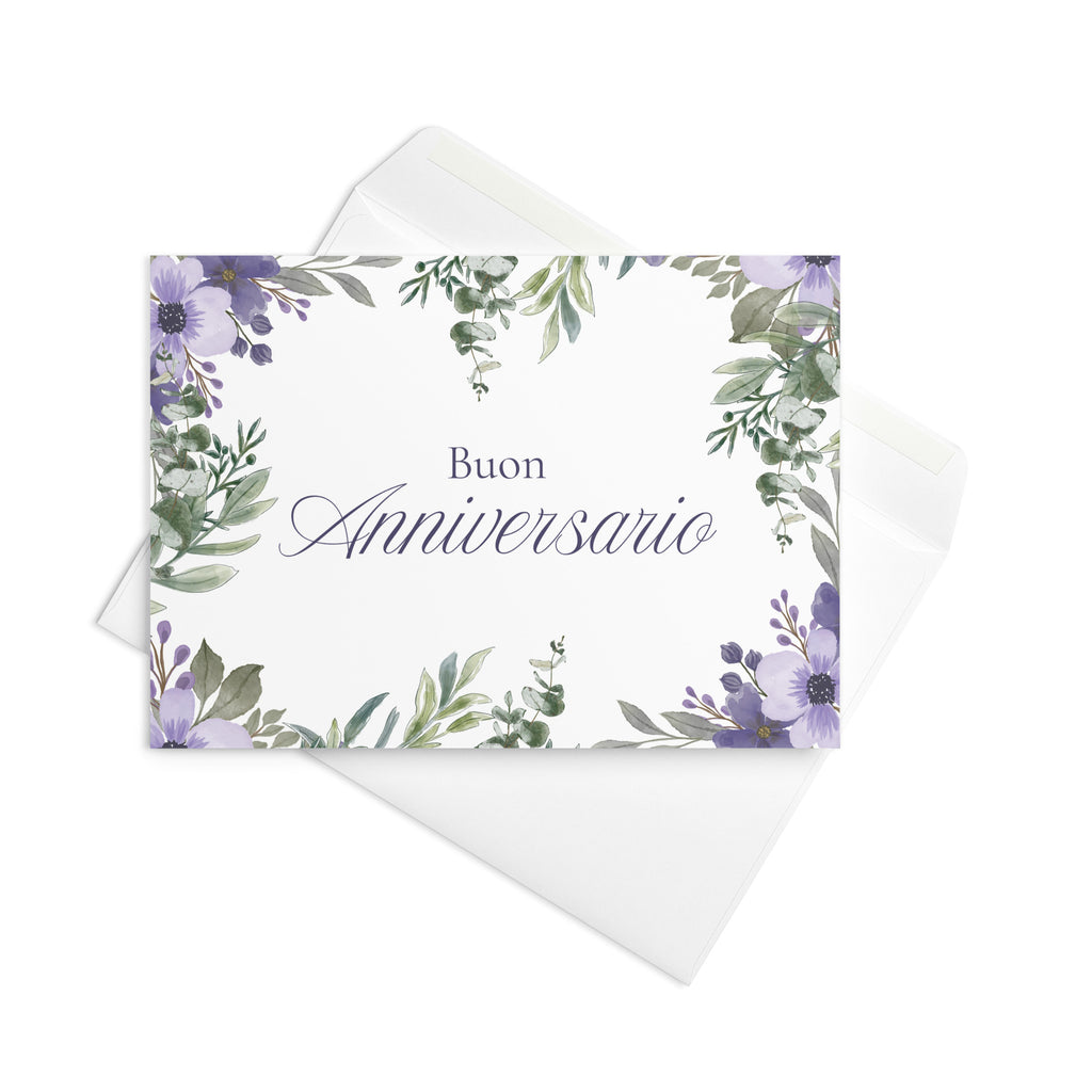 Greeting card with floral design and 'Buon Anniversario' text on a white background