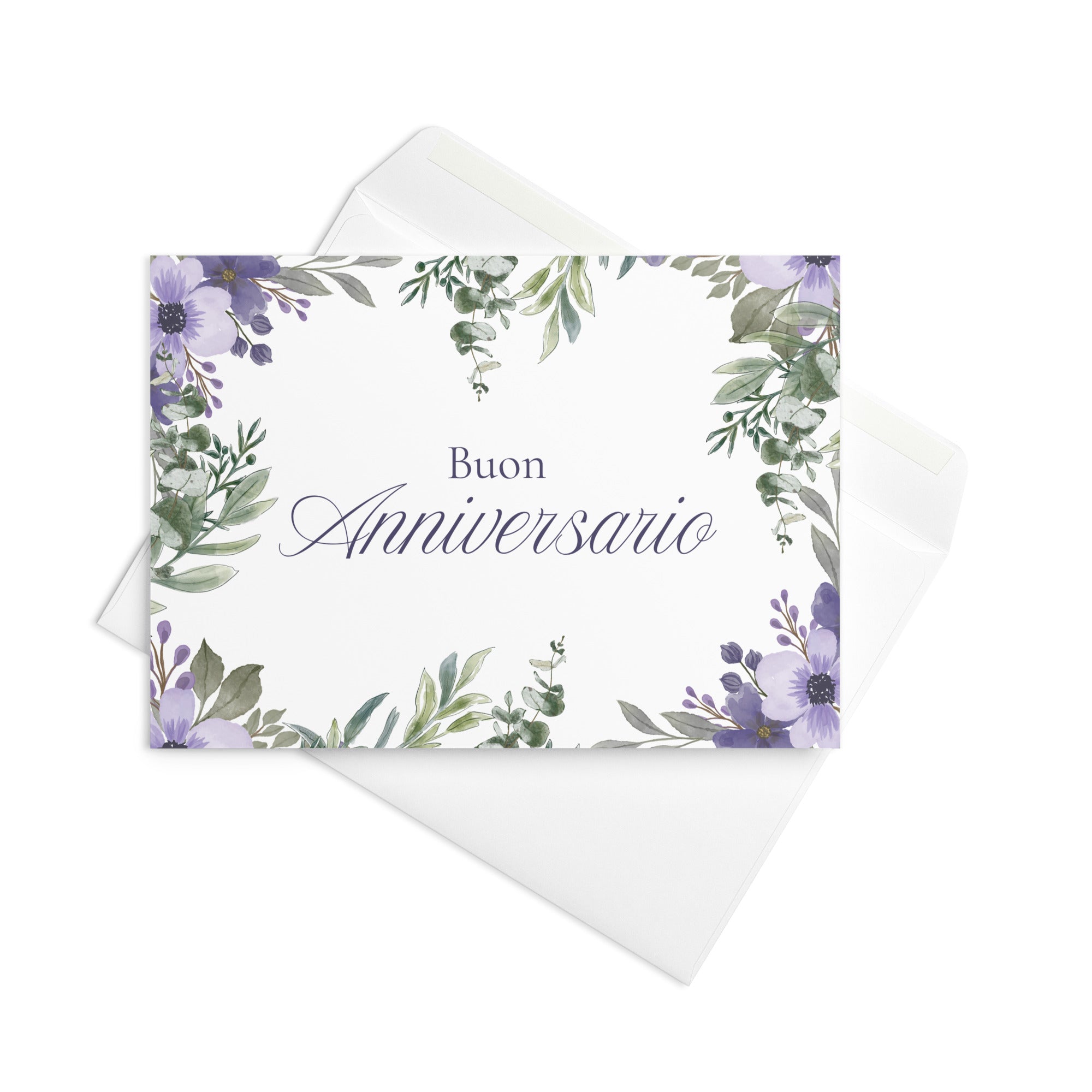 Greeting card with floral design and 'Buon Anniversario' text on a white background