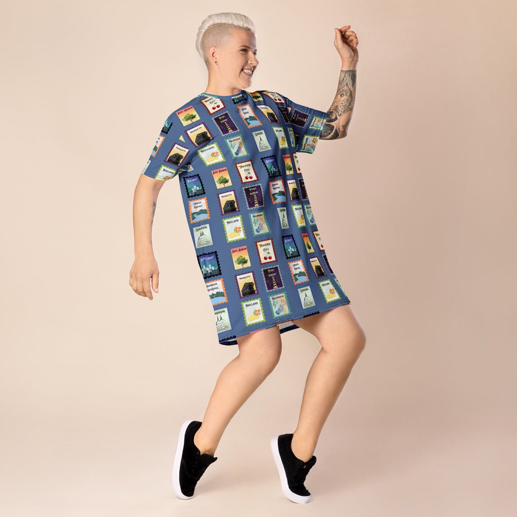 Michigan cities - Blue T-shirt dress