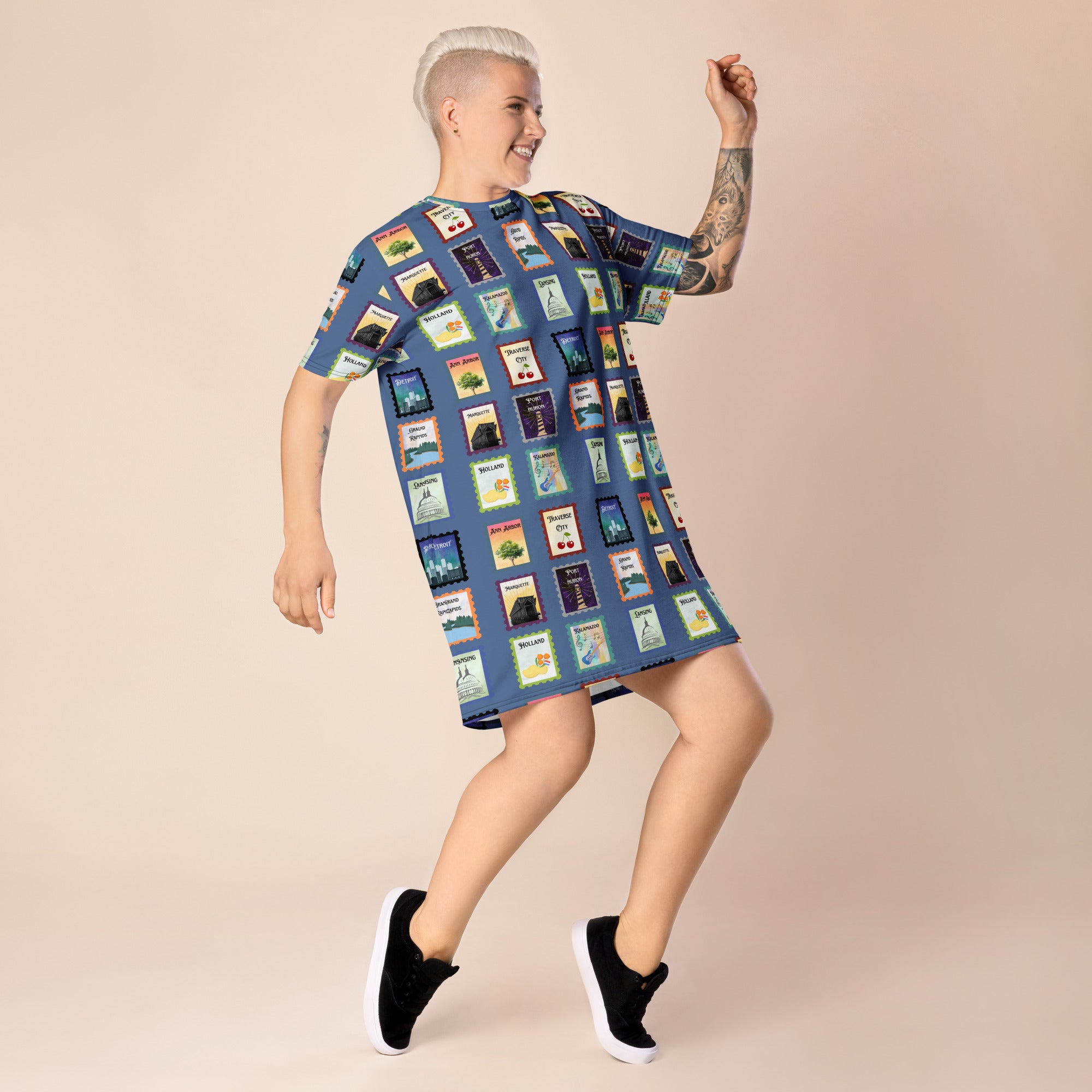 Michigan cities - Blue T-shirt dress