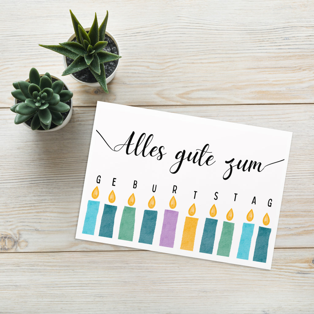 Alles gute zum geburtstag German birthday Greeting card with candle design, blank inside with envelope