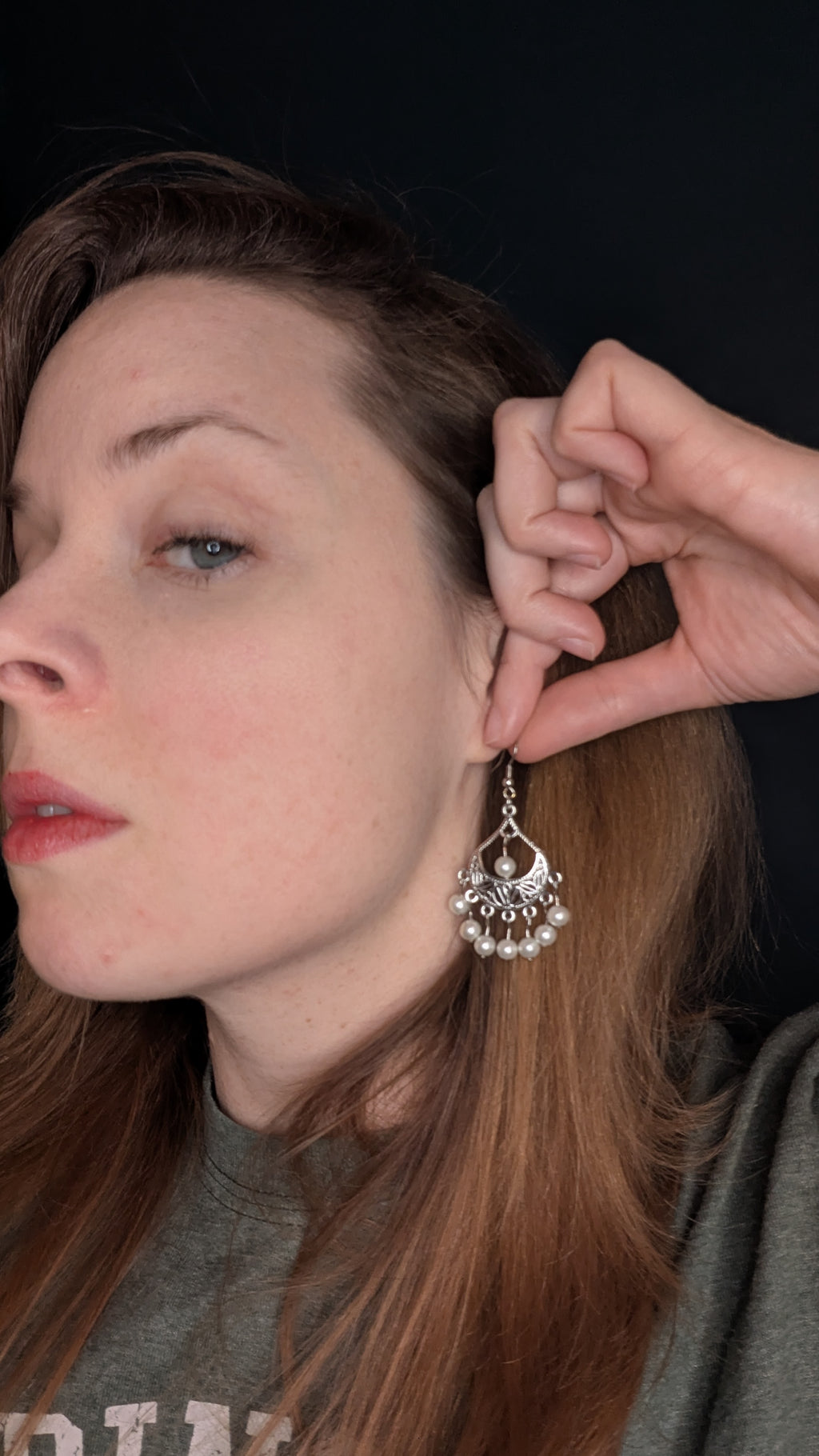 Pearly dangle chandelier earrings