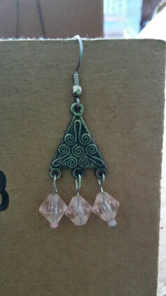 Pink and silver beaded dangle earrings,  for pierced ears, handmade jewelry perfect for gifting, made in Michigan USA