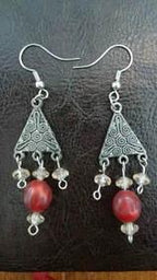 Red and yellow beaded earrings for pierced ears, for pierced ears, handmade jewelry perfect for gifting, made in Michigan USA by My Store