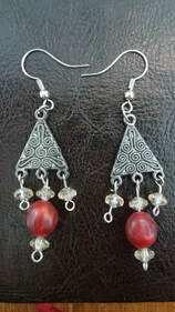 Red and yellow beaded earrings for pierced ears,  for pierced ears, handmade jewelry perfect for gifting, made in Michigan USA