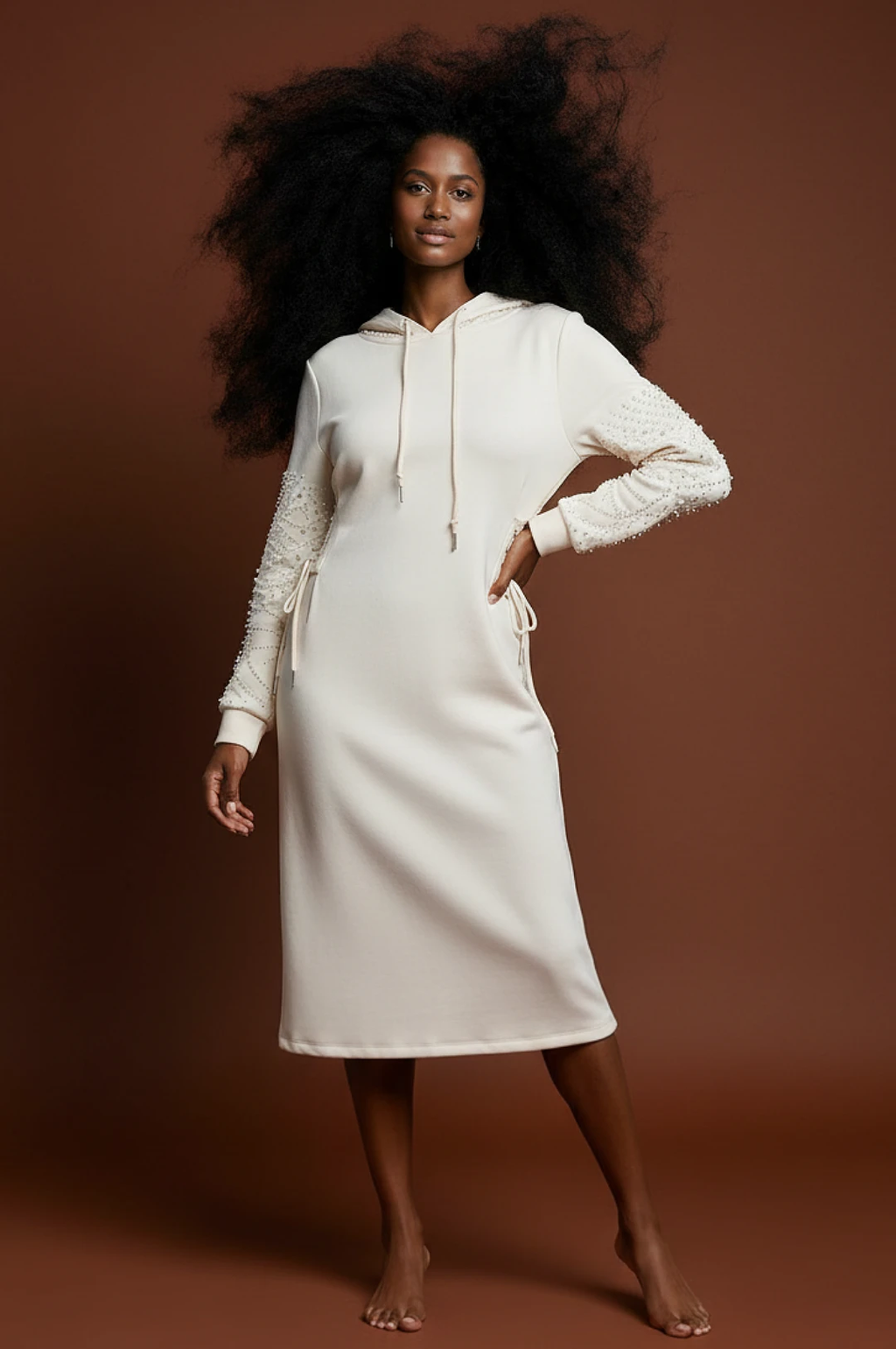 Ivory Pearl Hoodie Dress by Social Butterfly Collection