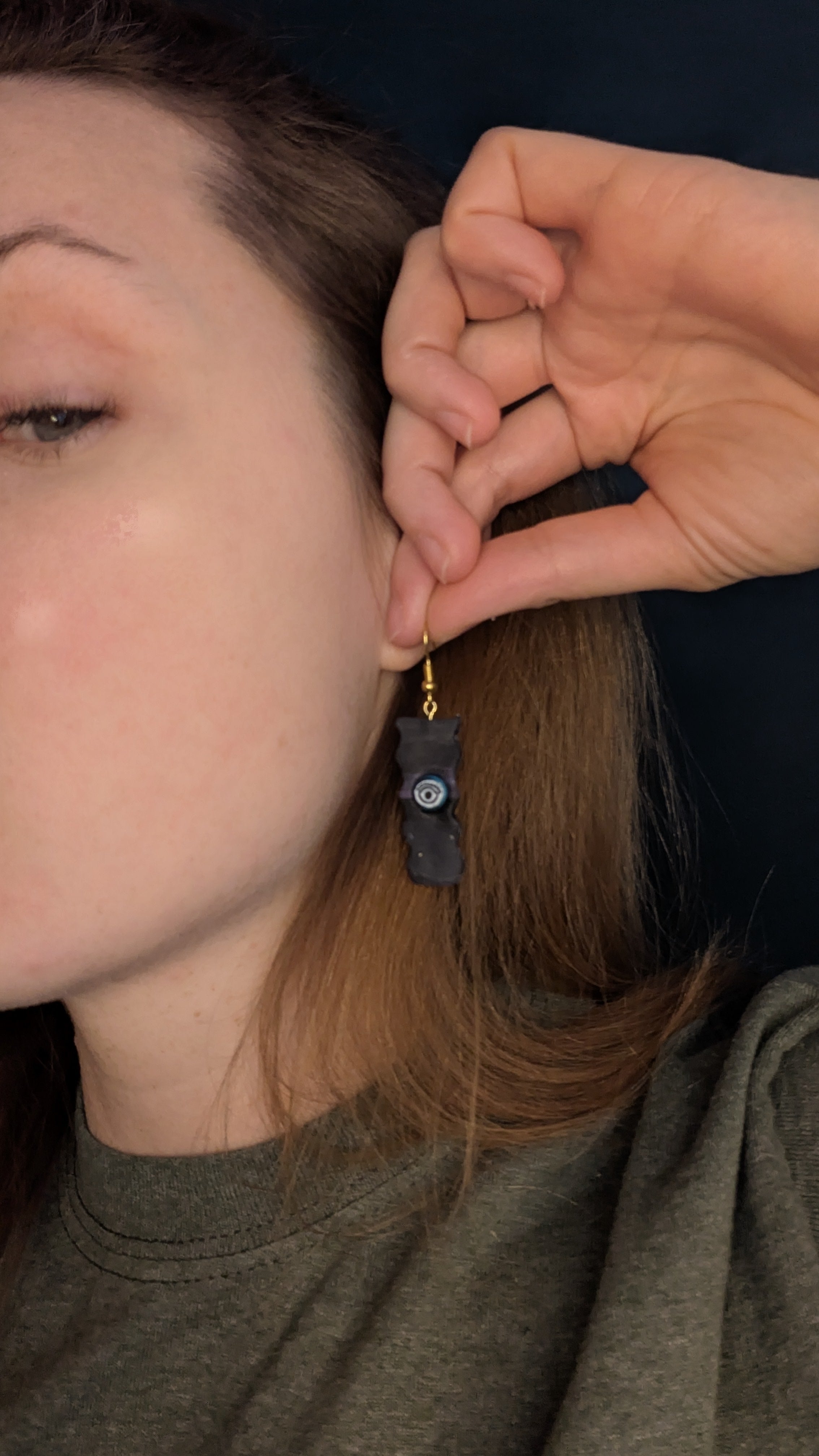 Handmade One-Eyed Dangle Earrings: Dark Purple & Black Jewelry