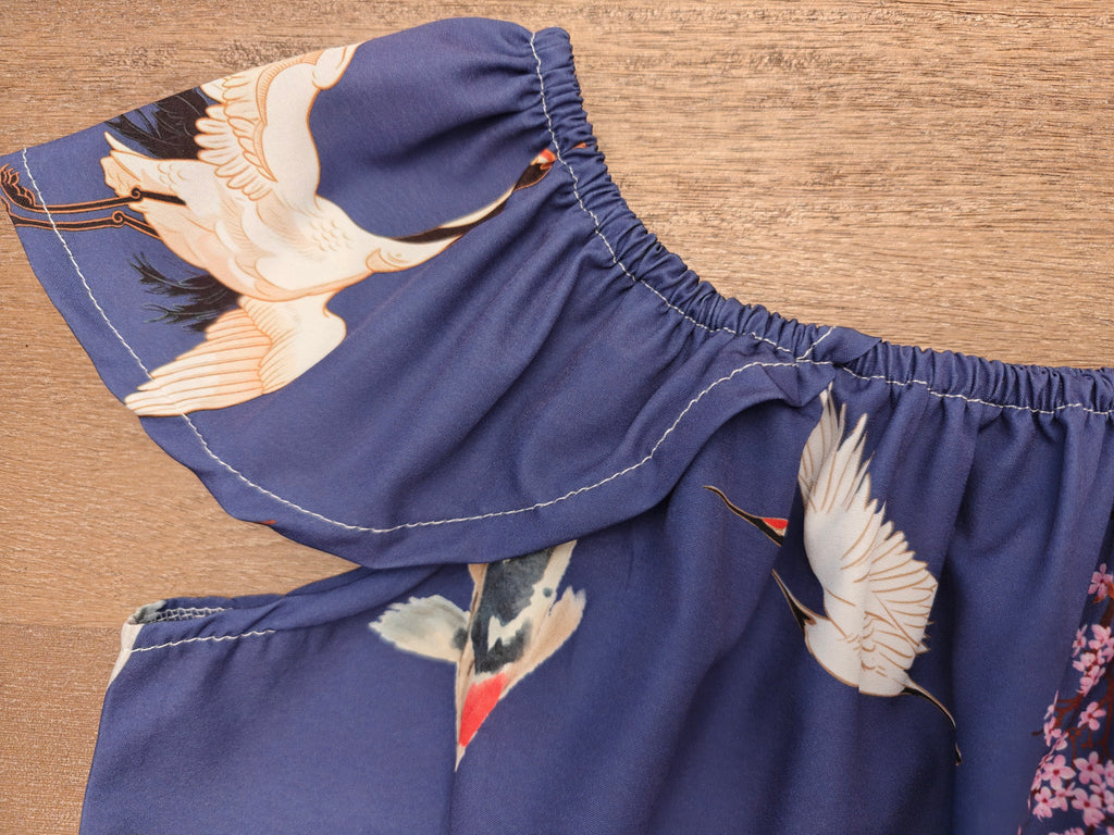 Cranes, Koi and Cherry Blossoms Women's Off The Shoulder Top "Sakura Dreams" - For summer date nights