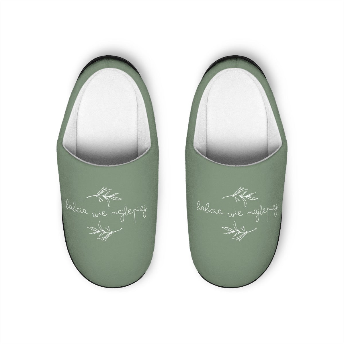 Babcia wie najlepiej sage green slippers, Indoor Slippers, Polish Grandma gifts