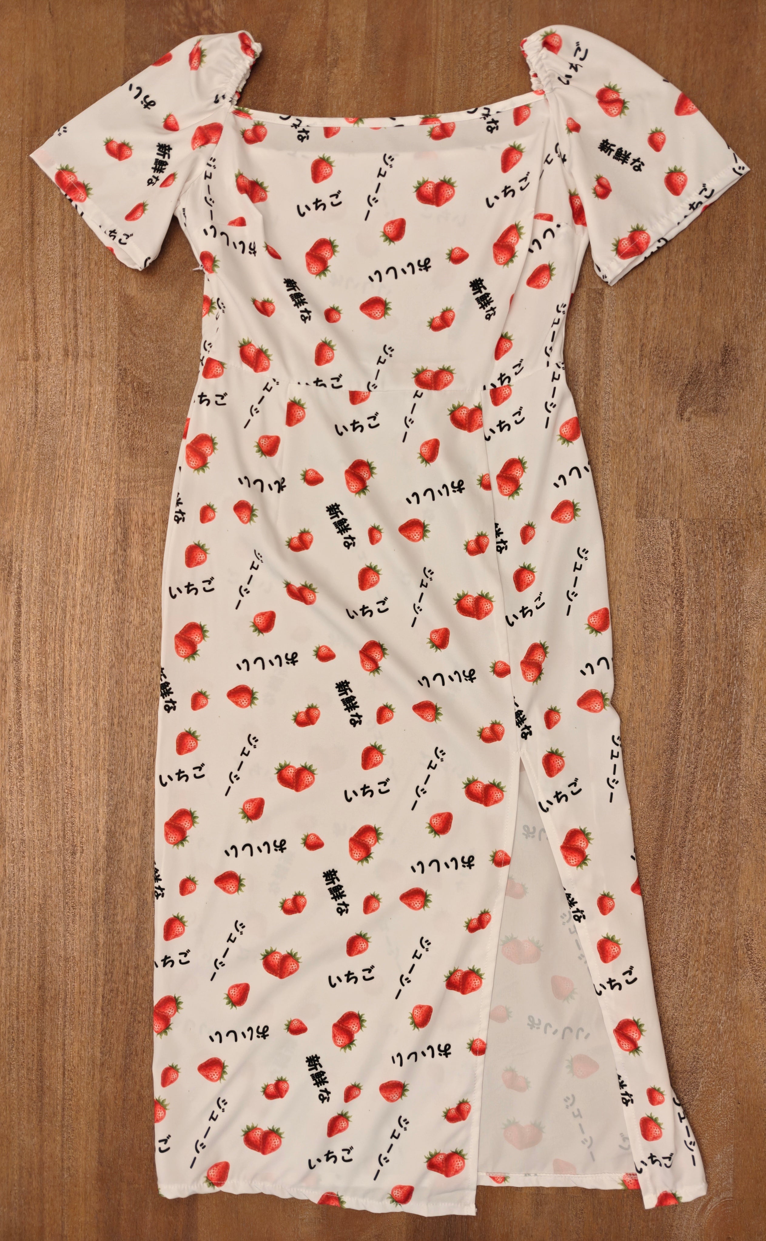 Japanese いちご strawberry Split Thigh Midi Bodycon Dress