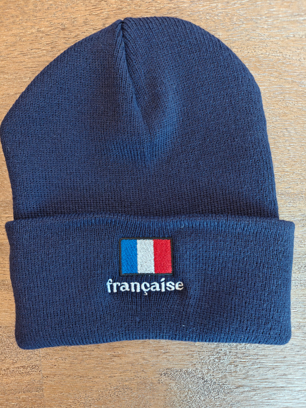 Française French flag embroidered Cuffed Beanie for French cultural gifting, cold weather hat