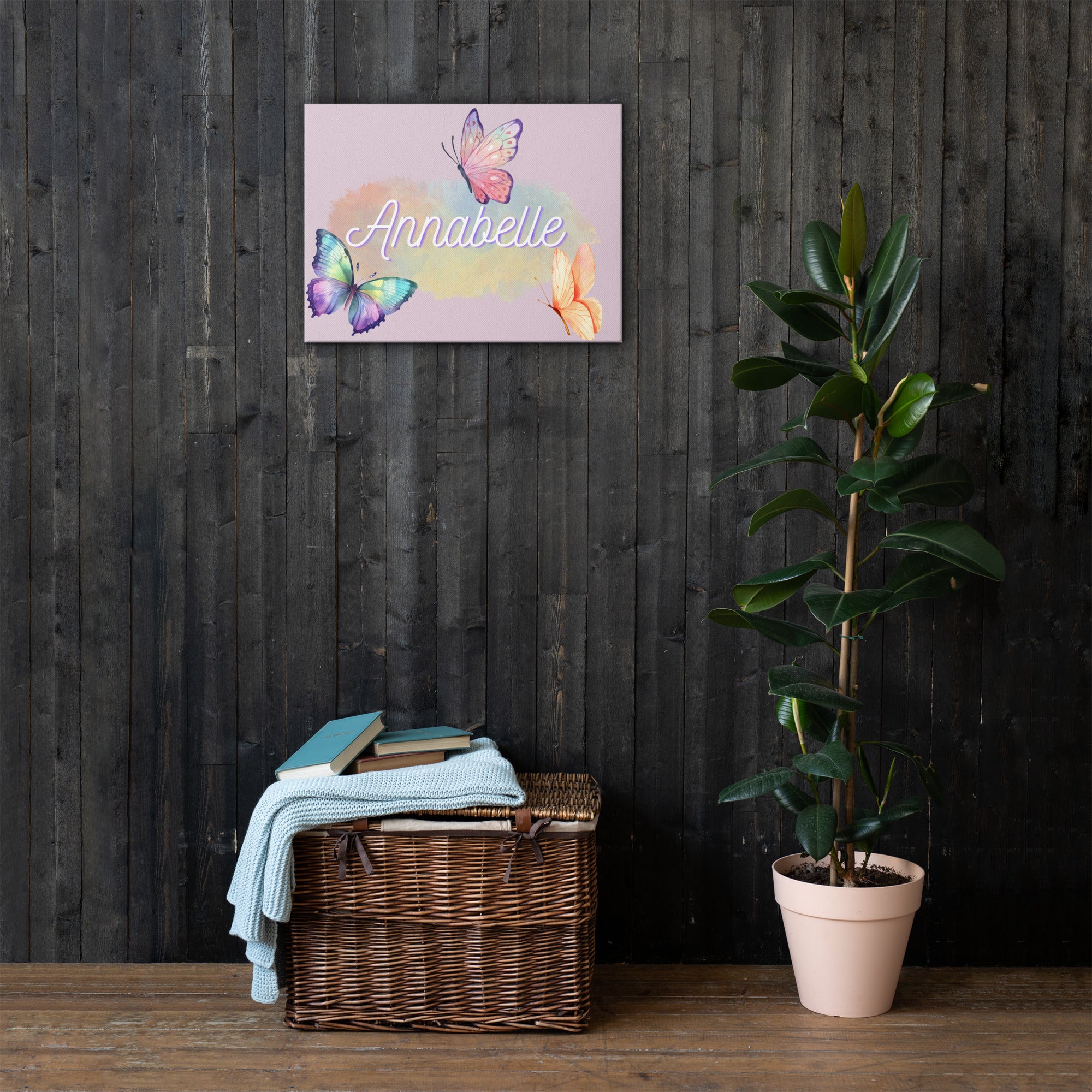 Customizable Butterfly name wall canvas
