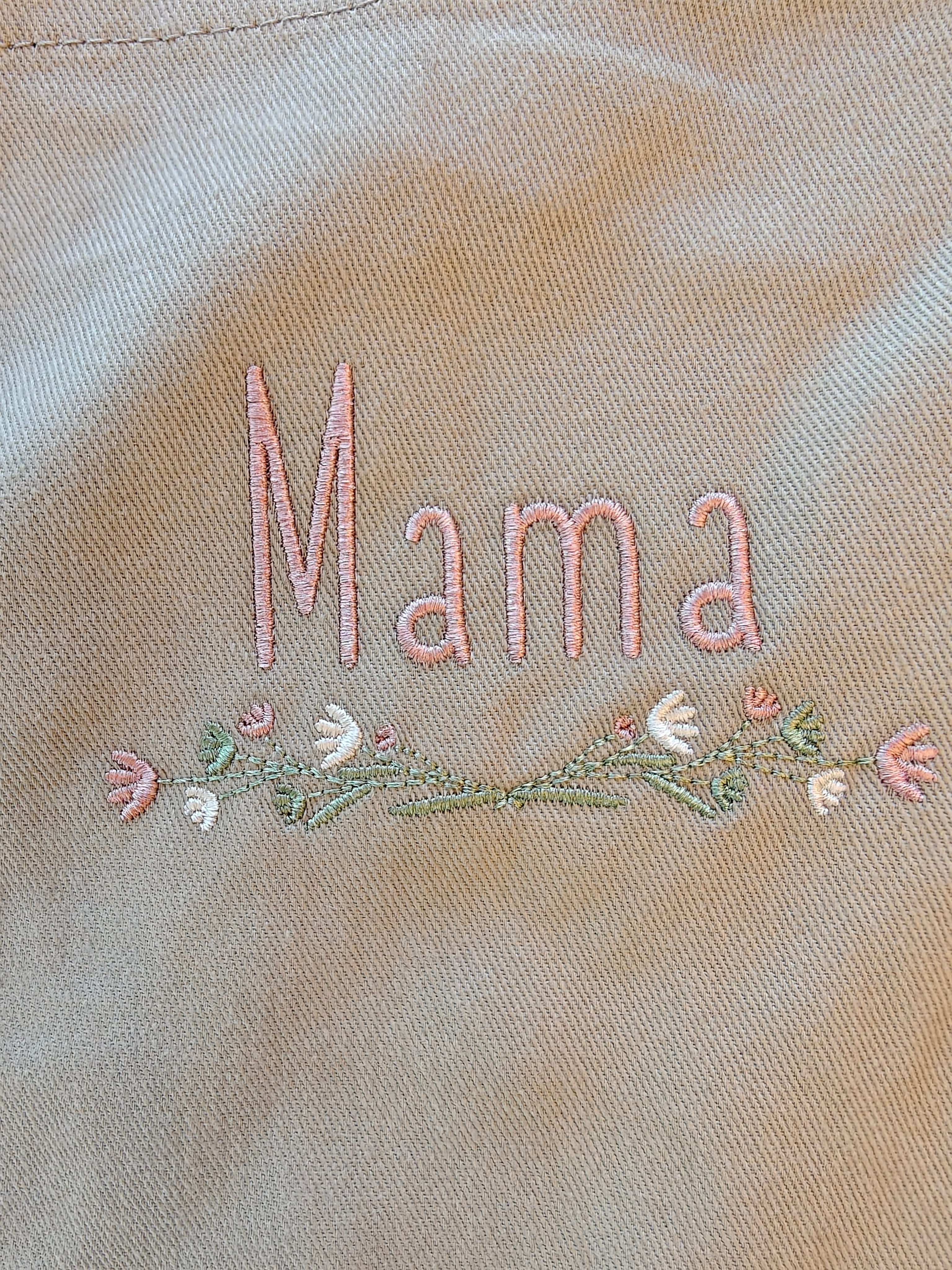Mama embroidered floral Organic cotton kitchen apron, for mother's Day or birthdays