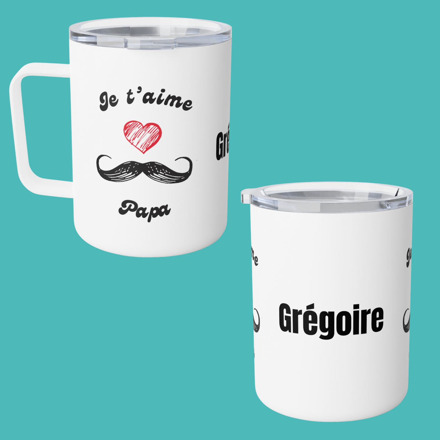 Custom Je t'aime Papa Insulated Coffee Mug, 10oz