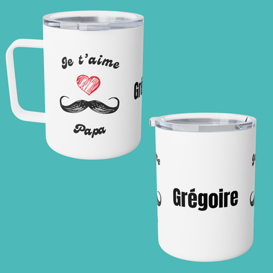 Custom Je t'aime Papa Insulated Coffee Mug, 10oz