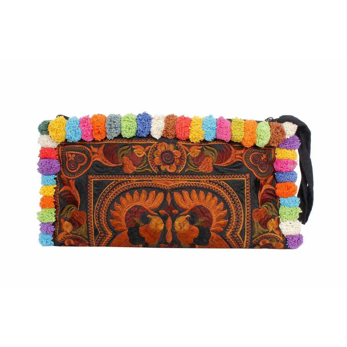 Rocio Multi - Color Pom Pom Wristlet Bag - Thailand Bags La Vie Bien Rocio Multi - Color Pom Pom Wristlet Bag - Thailand