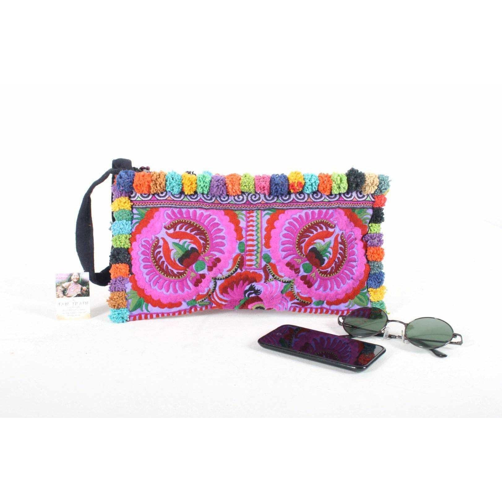 Rocio Multi - Color Pom Pom Wristlet Bag - Thailand Bags La Vie Bien Rocio Multi - Color Pom Pom Wristlet Bag - Thailand