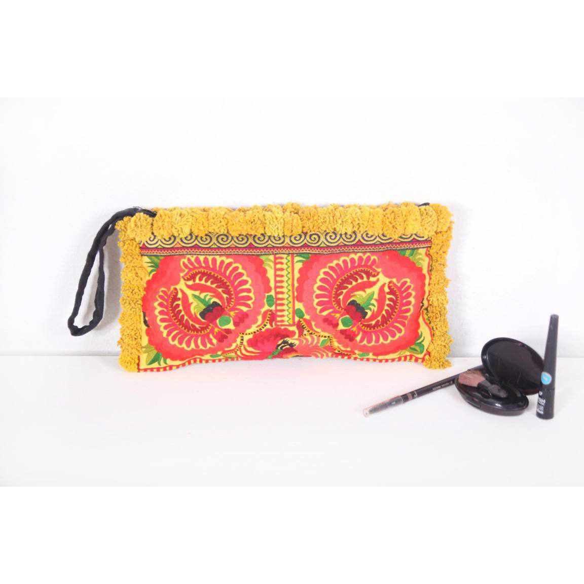 Rocio Multi - Color Pom Pom Wristlet Bag - Thailand Bags La Vie Bien Rocio Multi - Color Pom Pom Wristlet Bag - Thailand
