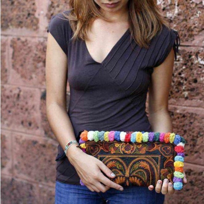 Rocio Multi - Color Pom Pom Wristlet Bag - Thailand Bags La Vie Bien Rocio Multi - Color Pom Pom Wristlet Bag - Thailand