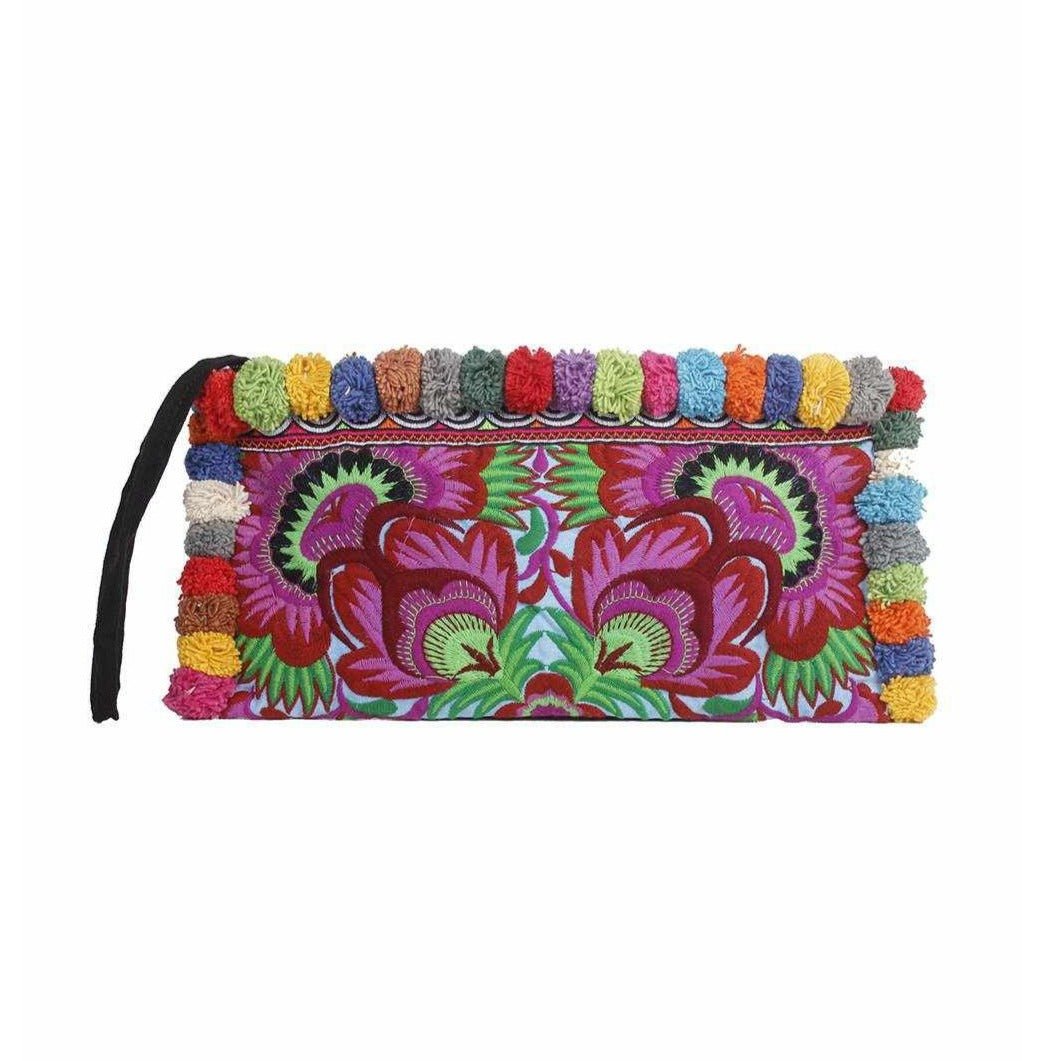 Rocio Multi - Color Pom Pom Wristlet Bag - Thailand Bags La Vie Bien Rocio Multi - Color Pom Pom Wristlet Bag - Thailand