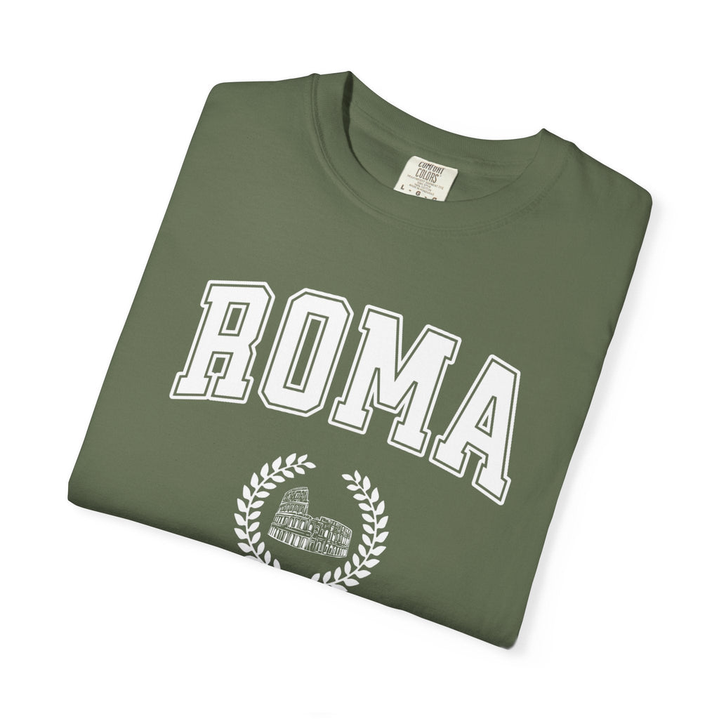 Roma College-Style T-Shirt — Vintage Italian Travel Tee with Colosseum graphic T-Shirt La Vie Bien Roma College-Style T-Shirt — Vintage Italian Travel Tee with Colosseum graphic