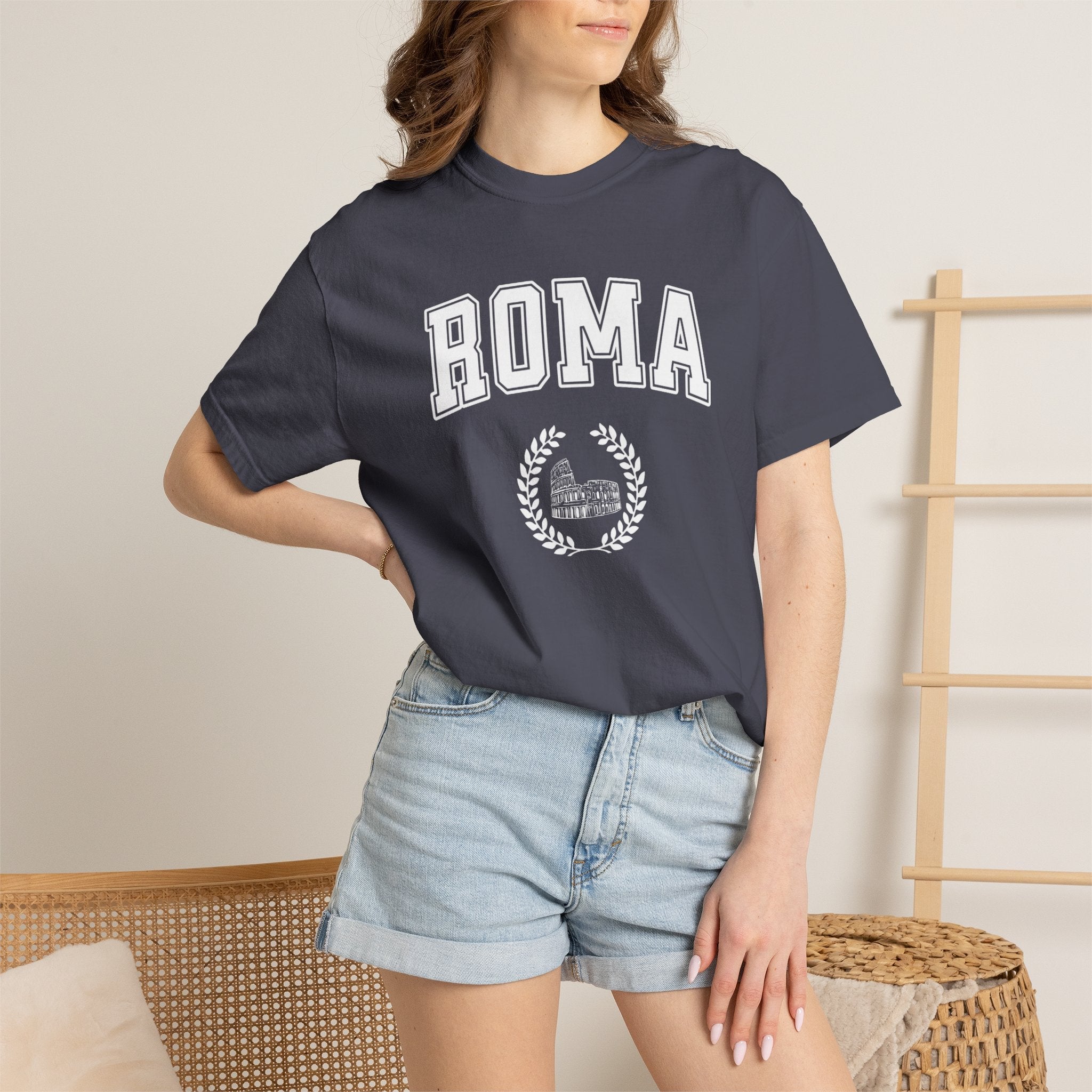 Roma College-Style T-Shirt — Vintage Italian Travel Tee with Colosseum graphic T-Shirt La Vie Bien Roma College-Style T-Shirt — Vintage Italian Travel Tee with Colosseum graphic