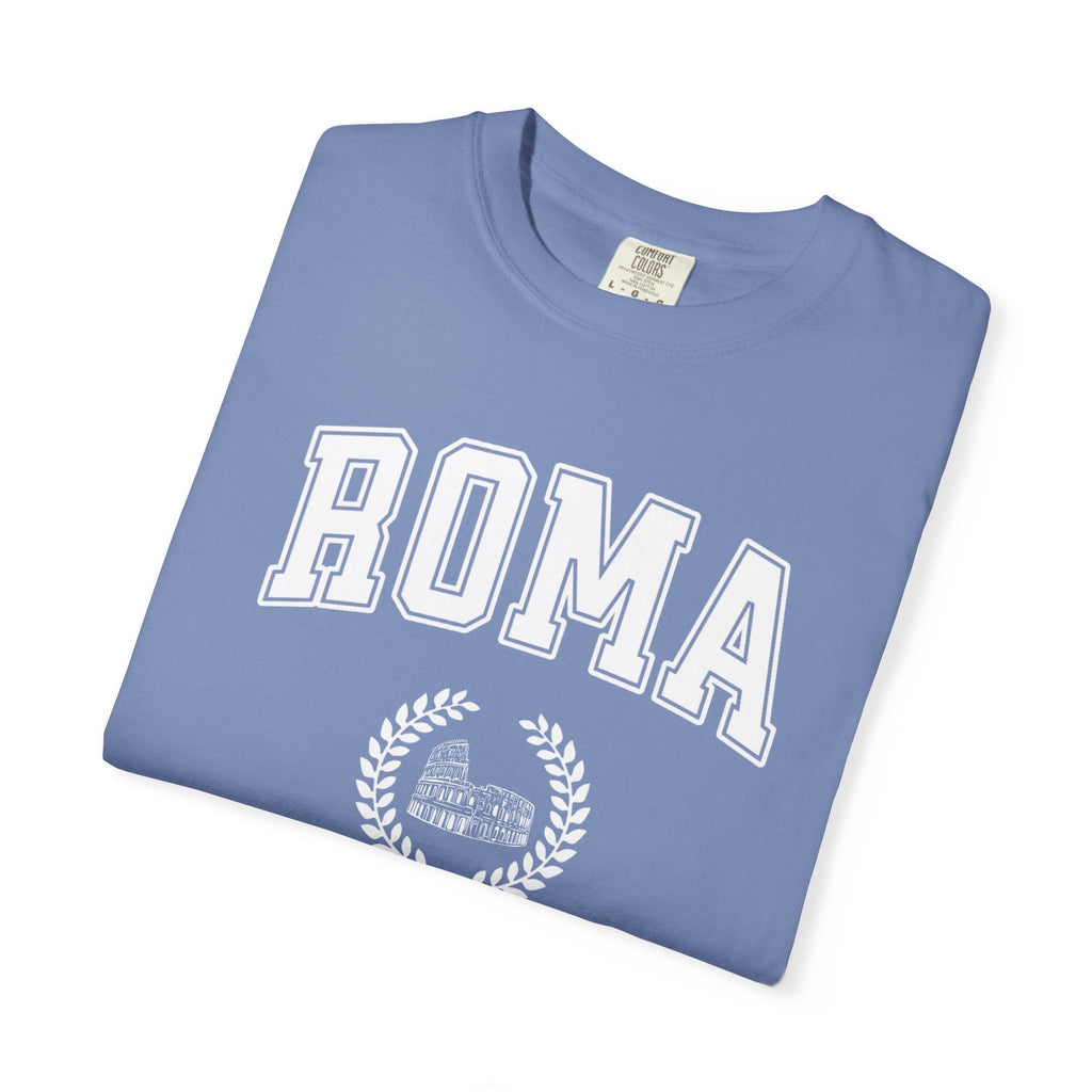Roma College-Style T-Shirt — Vintage Italian Travel Tee with Colosseum graphic T-Shirt La Vie Bien Roma College-Style T-Shirt — Vintage Italian Travel Tee with Colosseum graphic