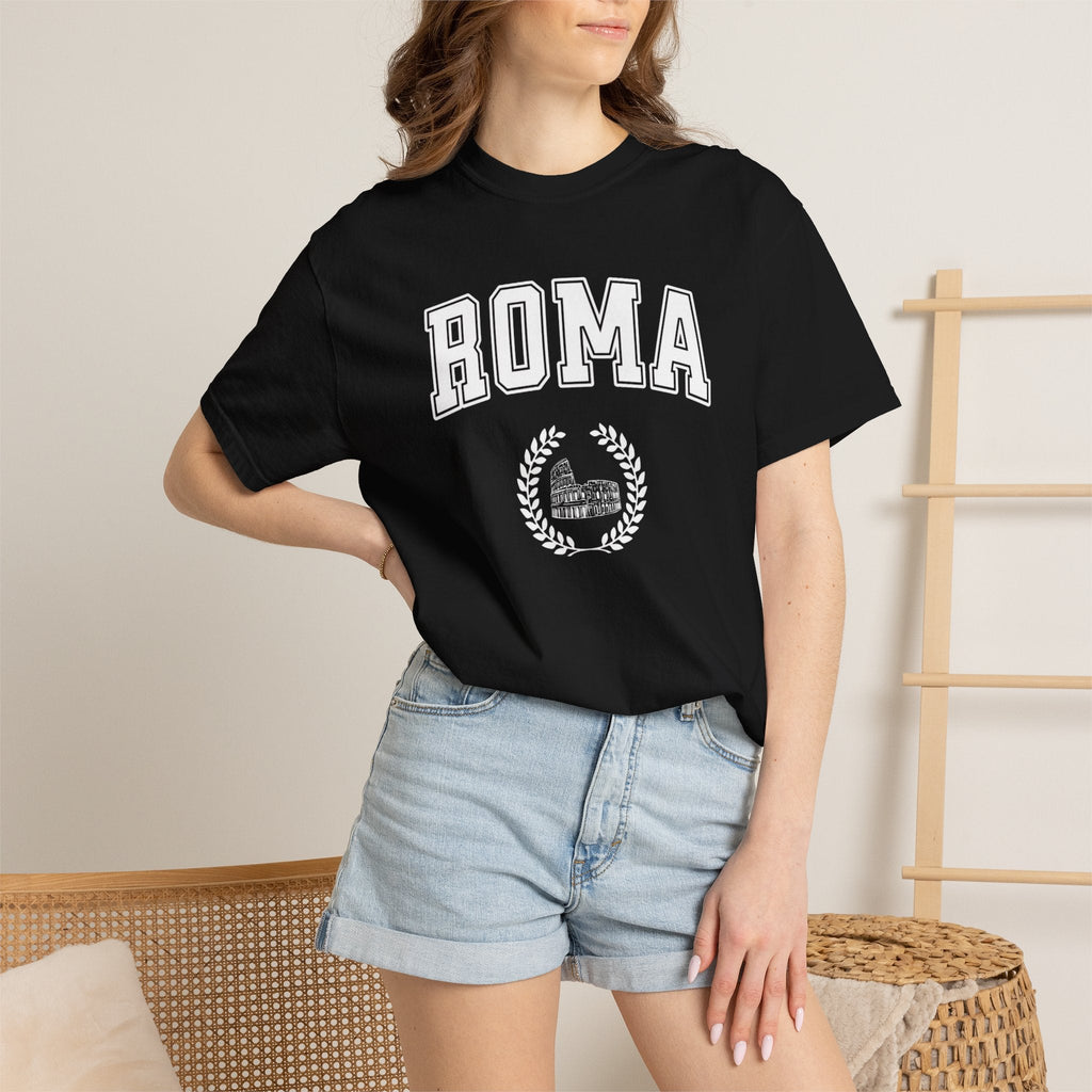 Roma College-Style T-Shirt — Vintage Italian Travel Tee with Colosseum graphic T-Shirt La Vie Bien Roma College-Style T-Shirt — Vintage Italian Travel Tee with Colosseum graphic