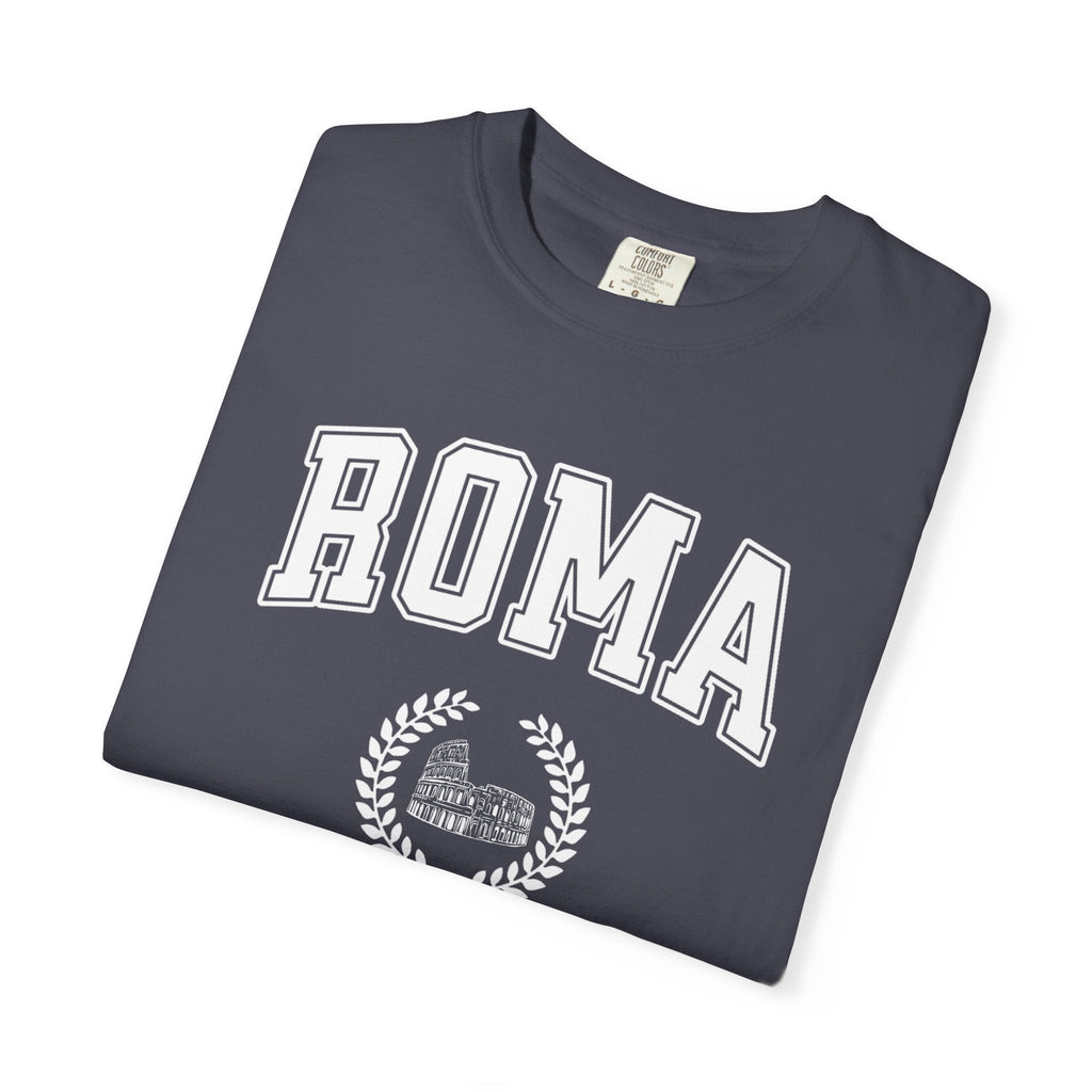 Roma College-Style T-Shirt — Vintage Italian Travel Tee with Colosseum graphic T-Shirt La Vie Bien Roma College-Style T-Shirt — Vintage Italian Travel Tee with Colosseum graphic