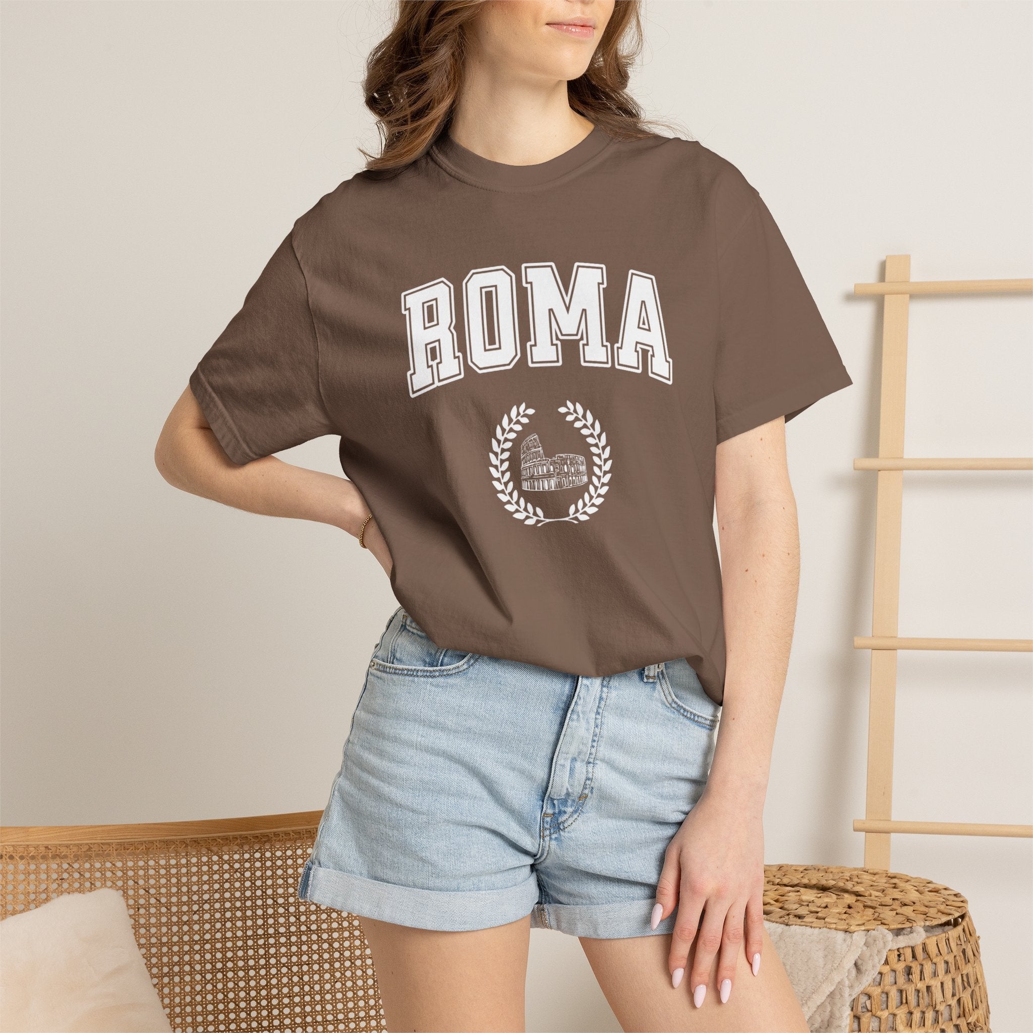 Roma College-Style T-Shirt — Vintage Italian Travel Tee with Colosseum graphic T-Shirt La Vie Bien Roma College-Style T-Shirt — Vintage Italian Travel Tee with Colosseum graphic
