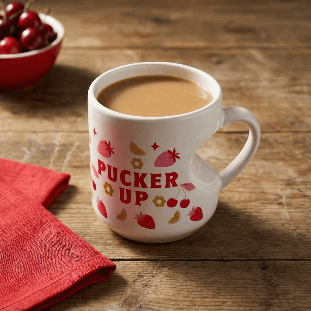Romance Pucker Up Heart Shaped Handle Mug | Stoneware Tea Coffee Cup | 12oz mug La Vie Bien Romance Pucker Up Heart Shaped Handle Mug | Stoneware Tea Coffee Cup | 12oz