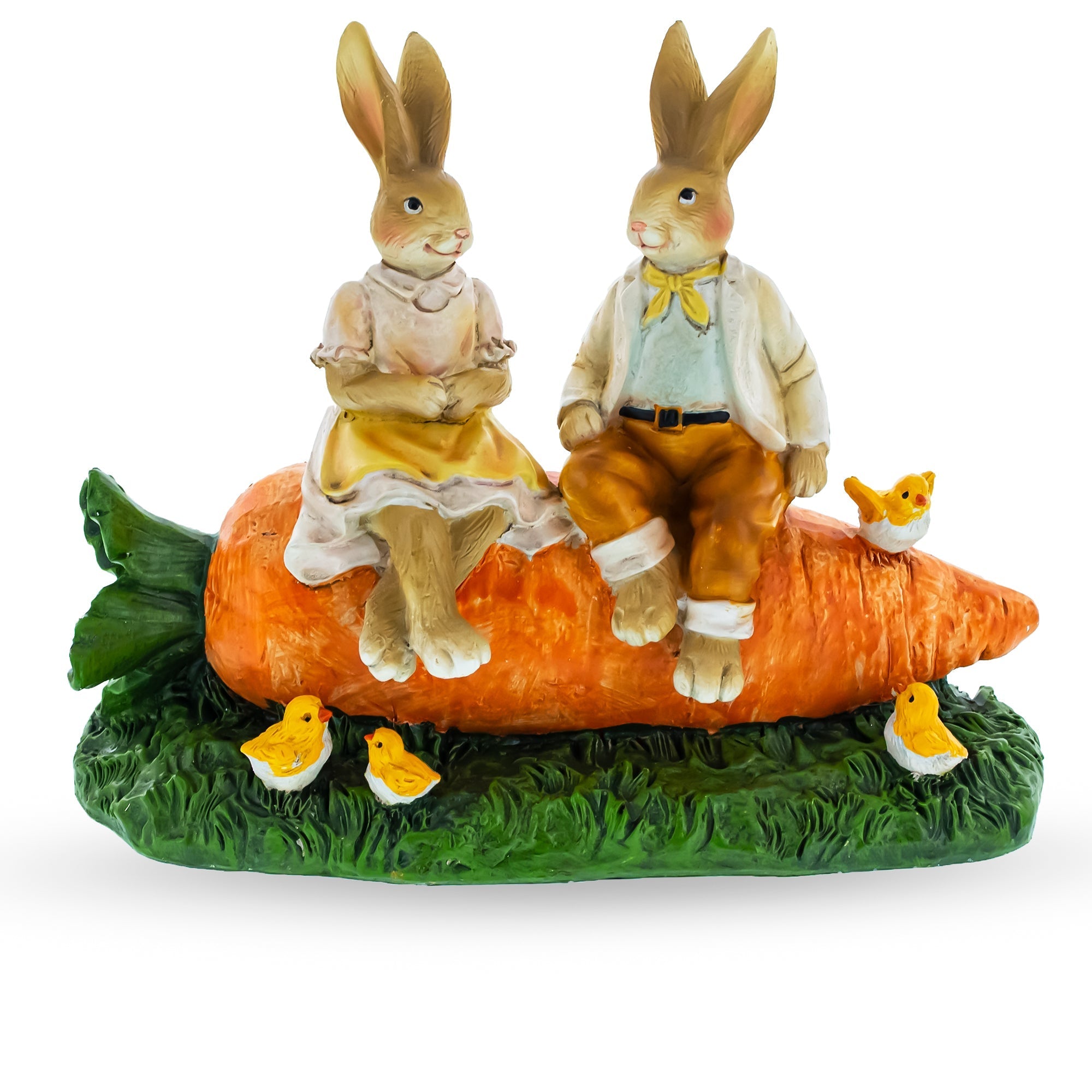 Romantic Easter Bunny Pair on Carrot with Chicks Spring Decor 6.3 Inches Tall Easter > Figurines > Bunnies La Vie Bien Romantic Easter Bunny Pair on Carrot with Chicks Spring Decor 6.3 Inches Tall