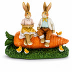 Romantic Easter Bunny Pair on Carrot with Chicks Spring Decor 6.3 Inches Tall Easter > Figurines > Bunnies La Vie Bien Romantic Easter Bunny Pair on Carrot with Chicks Spring Decor 6.3 Inches Tall