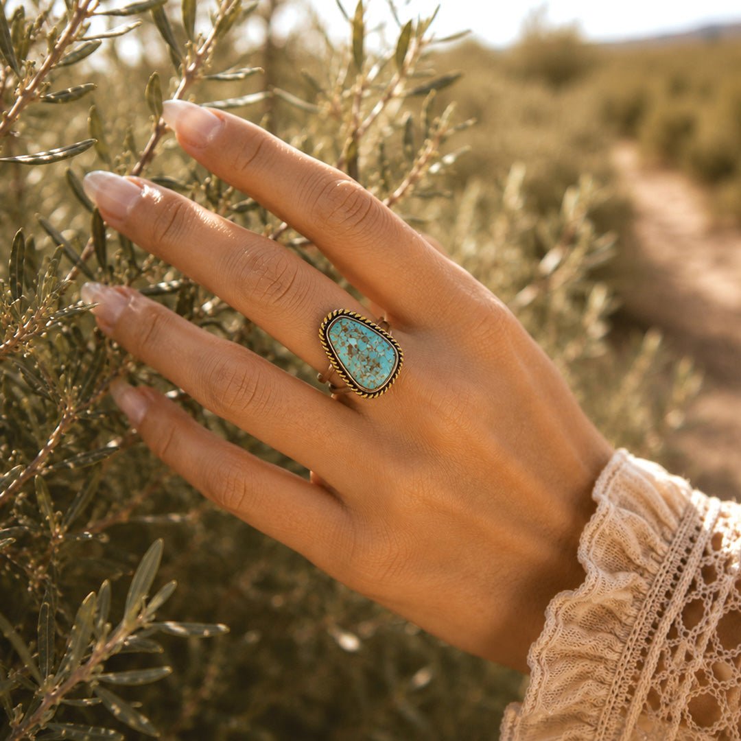 Roped Blue Turquoise Golden Ring Rings La Vie Bien Roped Blue Turquoise Golden Ring
