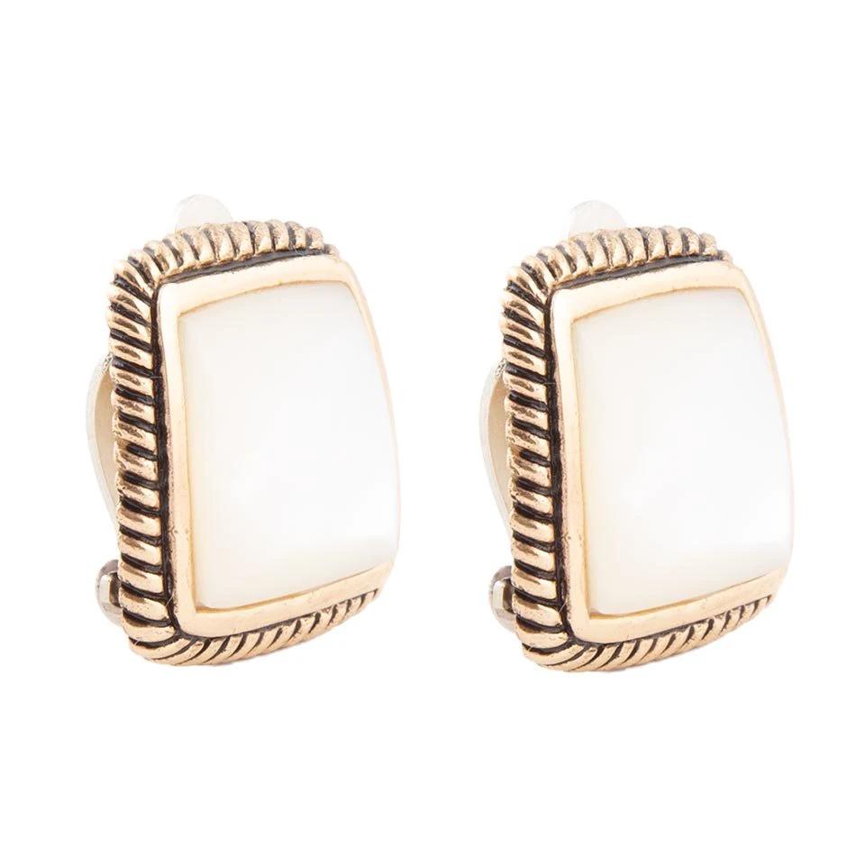 Roped Mother of Pearl Golden Clip Earrings by Barse Jewelry