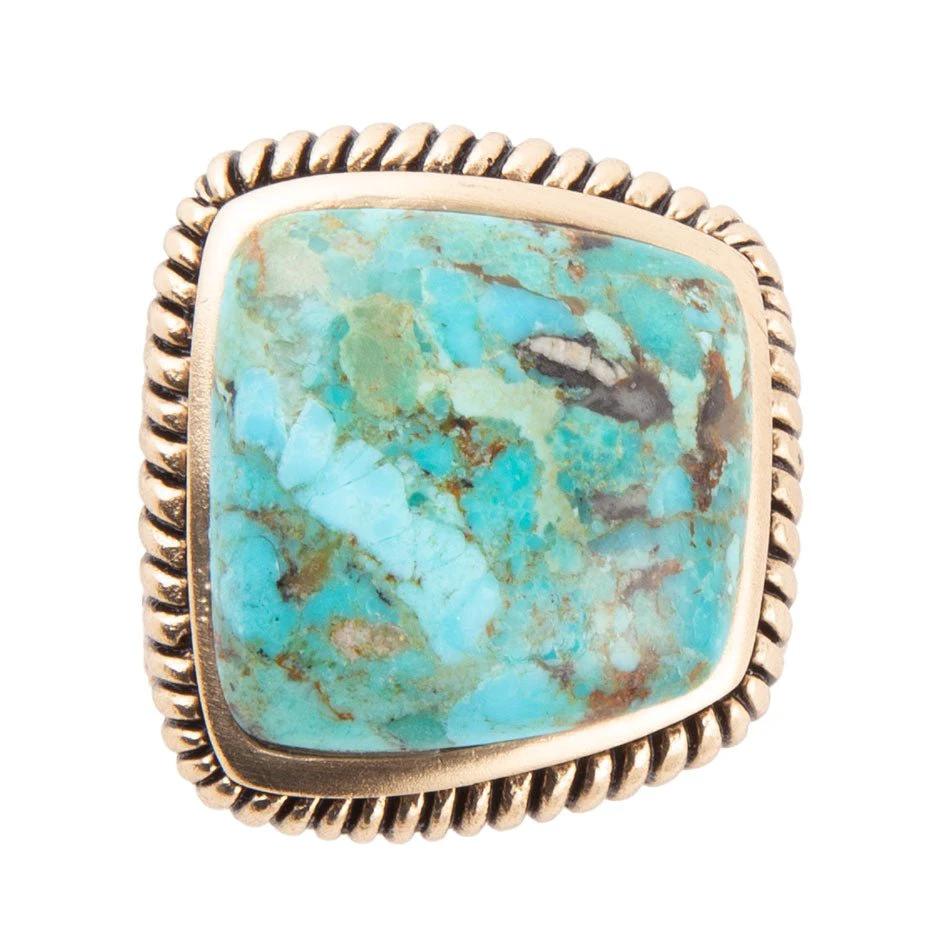 Roped Square Blue Turquoise Golden Statement Ring by Barse Jewelry