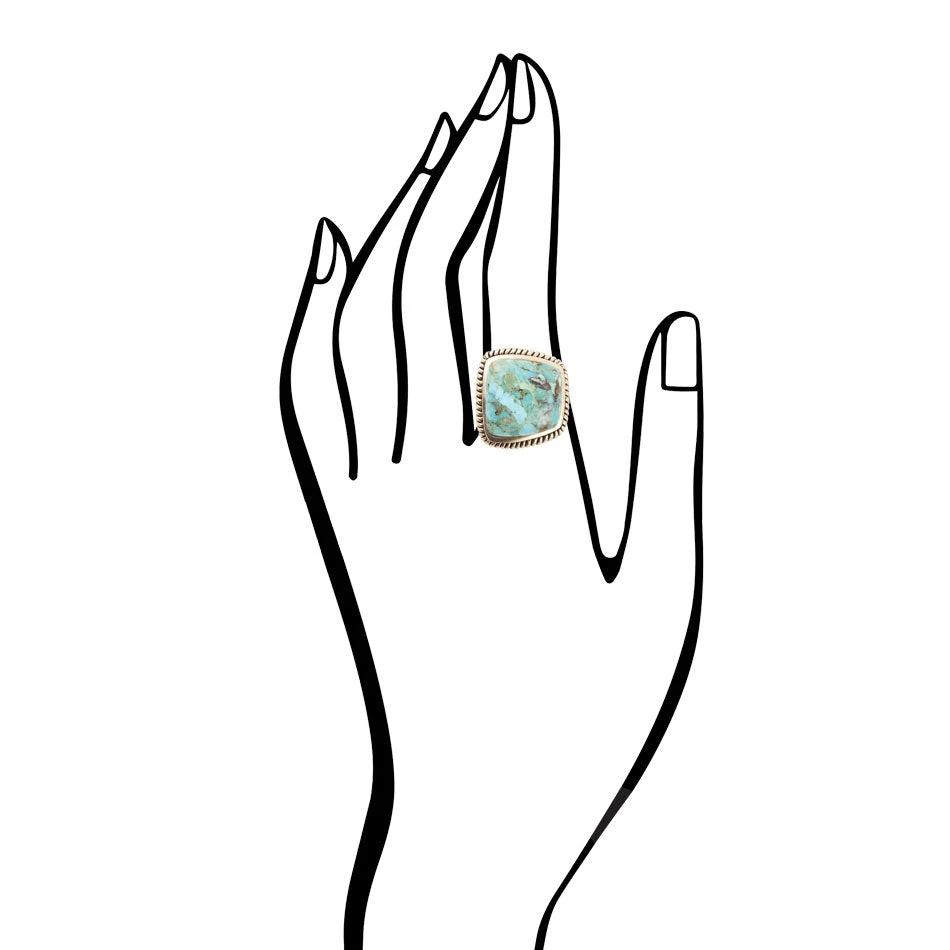 Roped Square Blue Turquoise Golden Statement Ring by Barse Jewelry