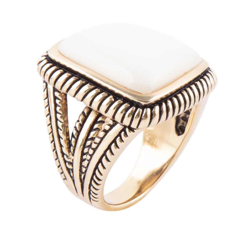 Roped White Mother of Pearl and Golden Statement Ring Rings La Vie Bien Roped White Mother of Pearl and Golden Statement Ring