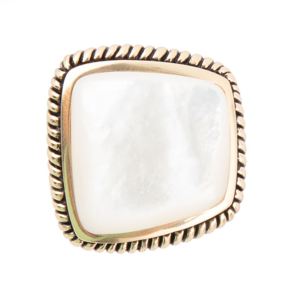 Roped White Mother of Pearl and Golden Statement Ring Rings La Vie Bien Roped White Mother of Pearl and Golden Statement Ring