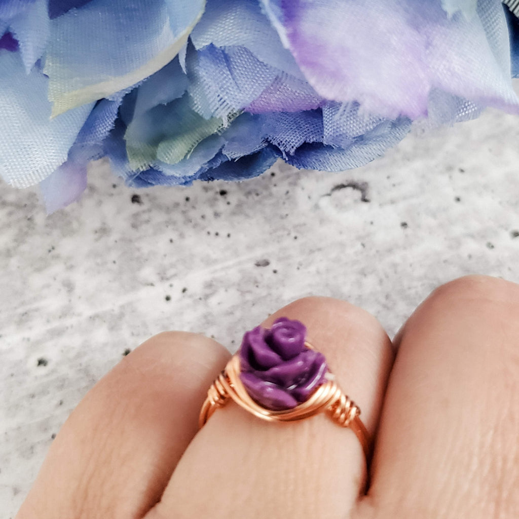 Rose Bead Wire Wrapped Ring Finger Rings La Vie Bien Rose Bead Wire Wrapped Ring