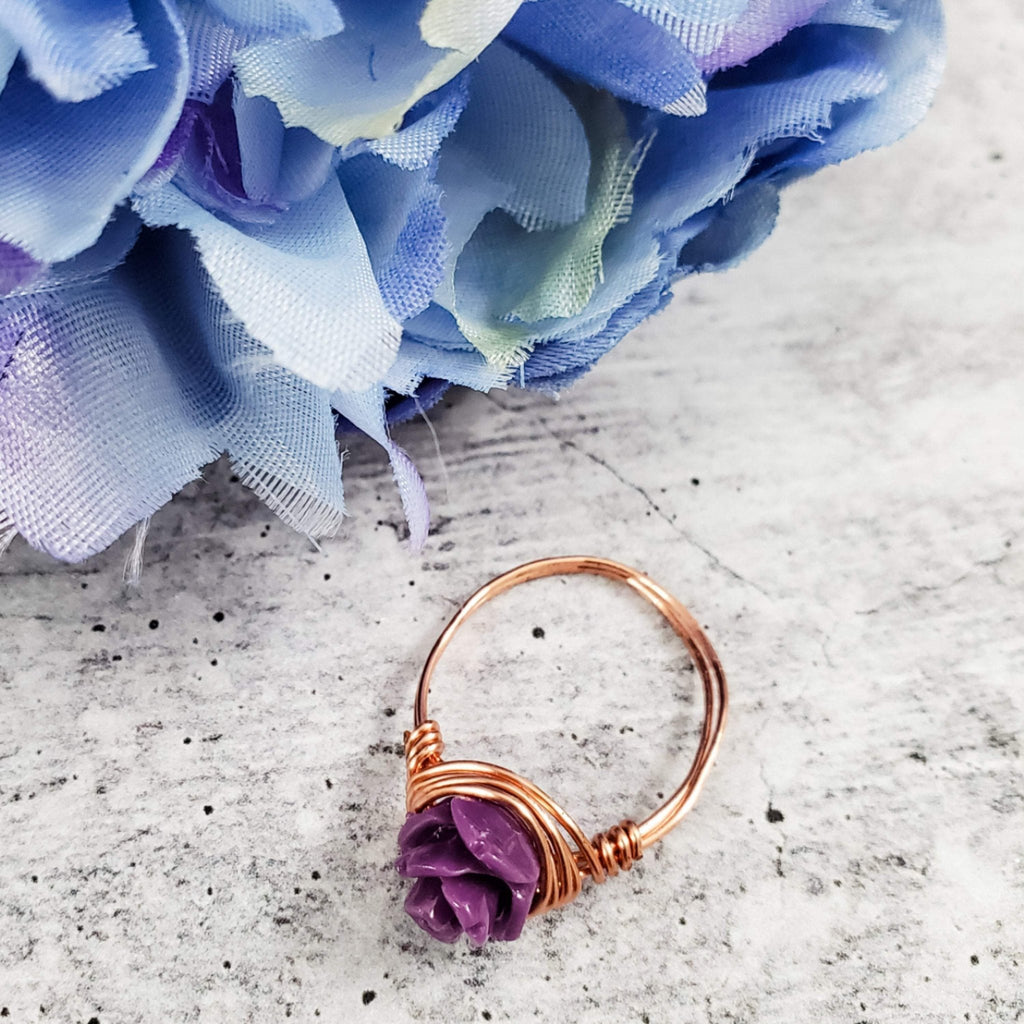 Rose Bead Wire Wrapped Ring Finger Rings La Vie Bien Rose Bead Wire Wrapped Ring