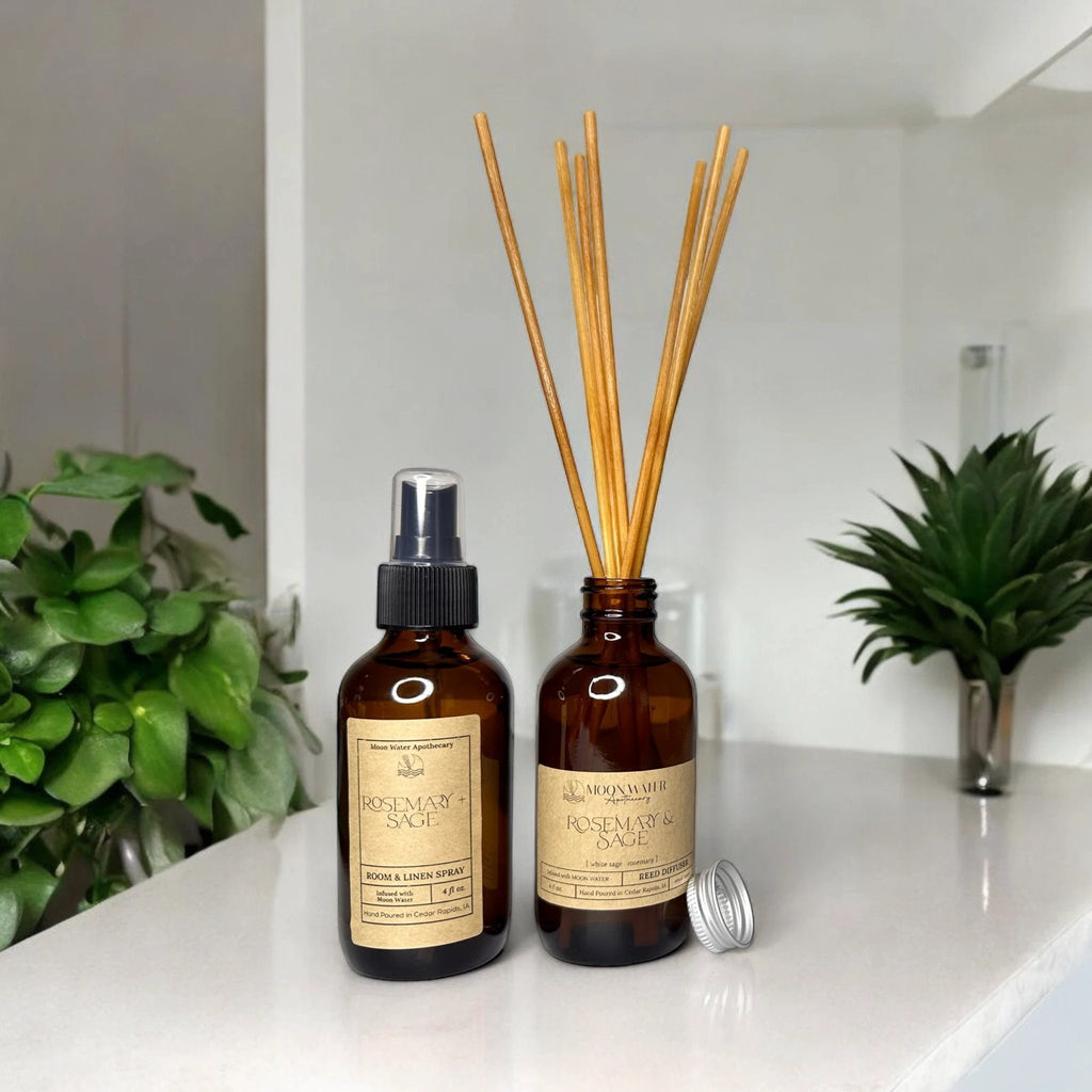 Rosemary + Sage - REED DIFFUSER, Herbal Aromatherapy Home Fragrance - by Moon Water Apothecary!
