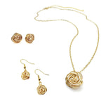 Rosette gold stud earrings by Alegria Accessories Inc