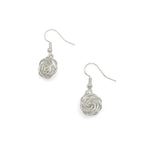 Rosette silver earrings by Alegria Accessories Inc