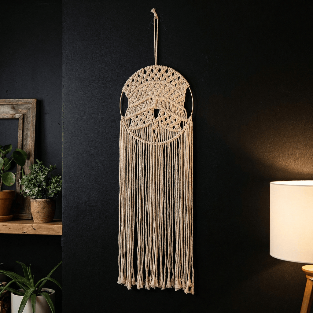 Round Hoop Macrame Bohemian Decor | Decorative Macrame Wall Hanging | 10" x 27.5" Decor La Vie Bien Round Hoop Macrame Bohemian Decor | Decorative Macrame Wall Hanging | 10" x 27.5"