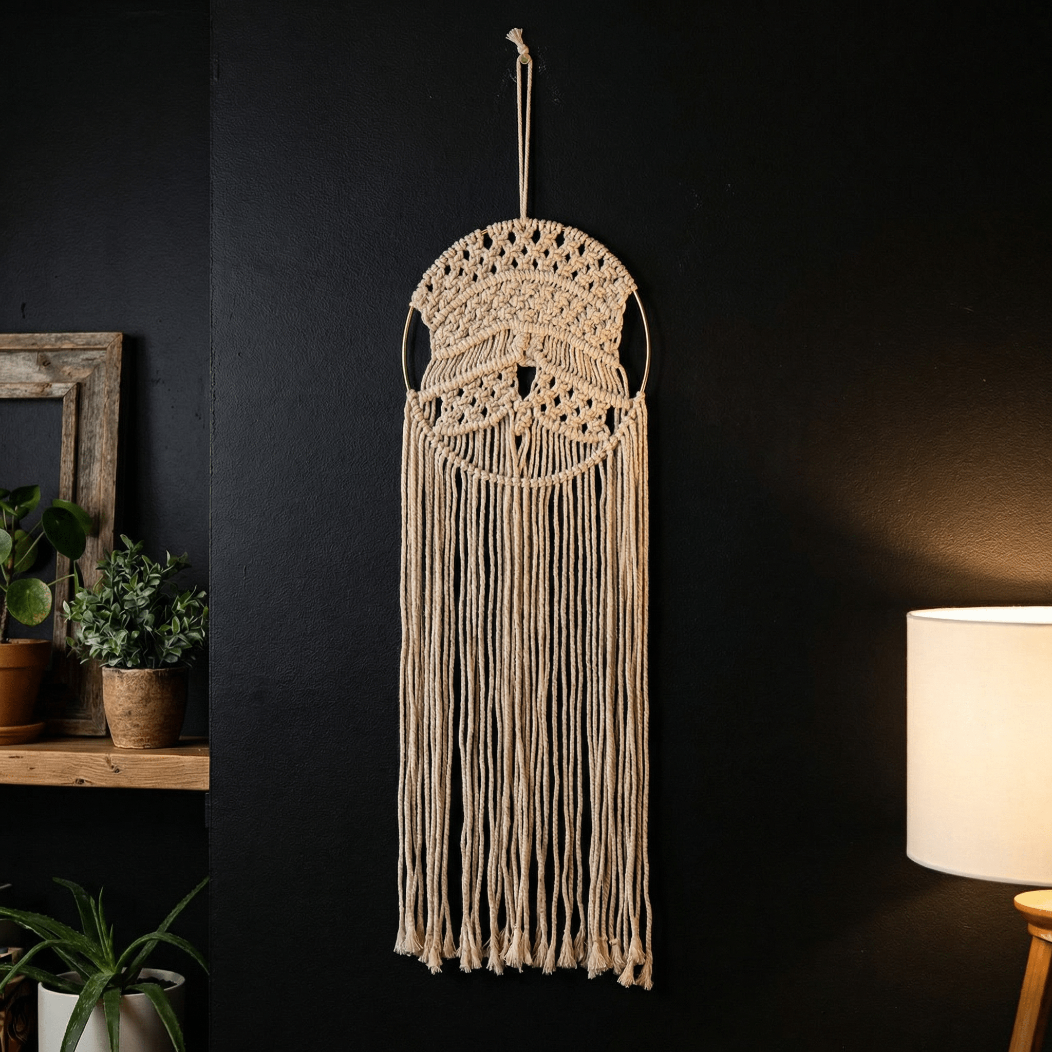Round Hoop Macrame Bohemian Decor | Decorative Macrame Wall Hanging | 10" x 27.5" Decor La Vie Bien Round Hoop Macrame Bohemian Decor | Decorative Macrame Wall Hanging | 10" x 27.5"
