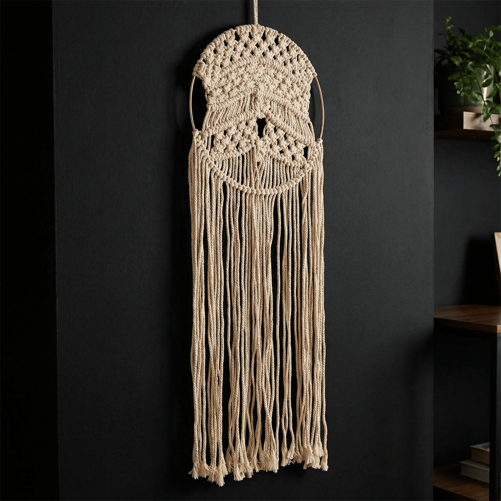 Round Hoop Macrame Bohemian Decor | Decorative Macrame Wall Hanging | 10" x 27.5" Decor La Vie Bien Round Hoop Macrame Bohemian Decor | Decorative Macrame Wall Hanging | 10" x 27.5"